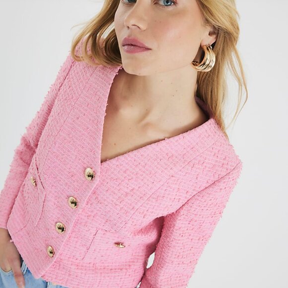 Pink Tweed Blazer | Tweed Blazer | Pink Jacket - Picture 2 of 7